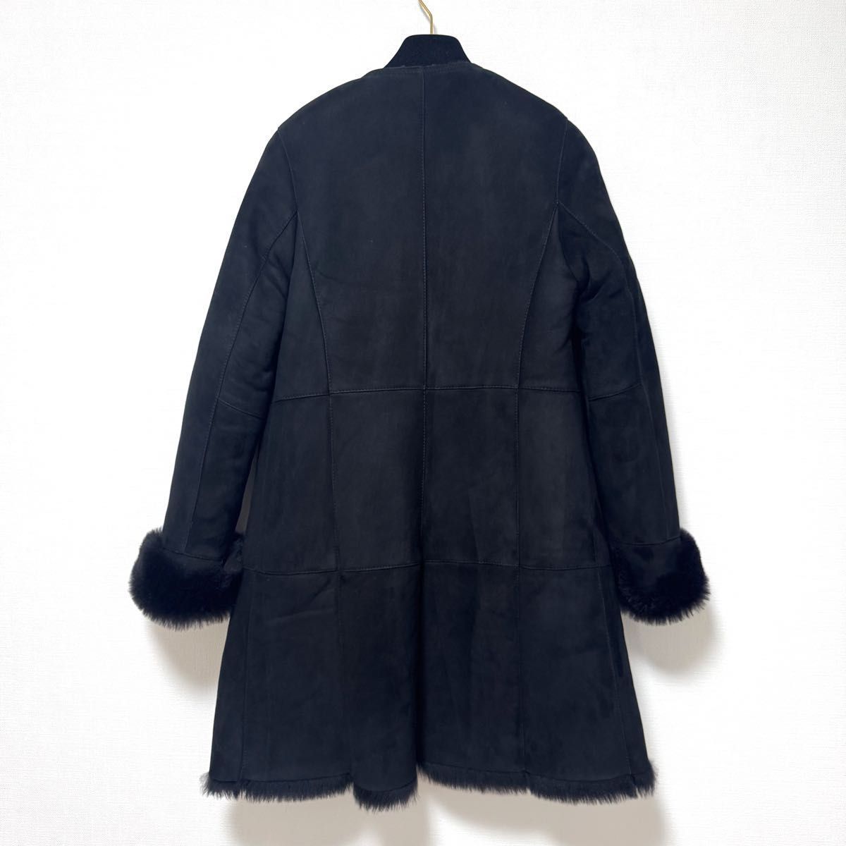 週末 実施中 イタリア製 Seven fairy ムートン コート ノーカラー 羊革 ブラック PREMIUM TOSCANA XS