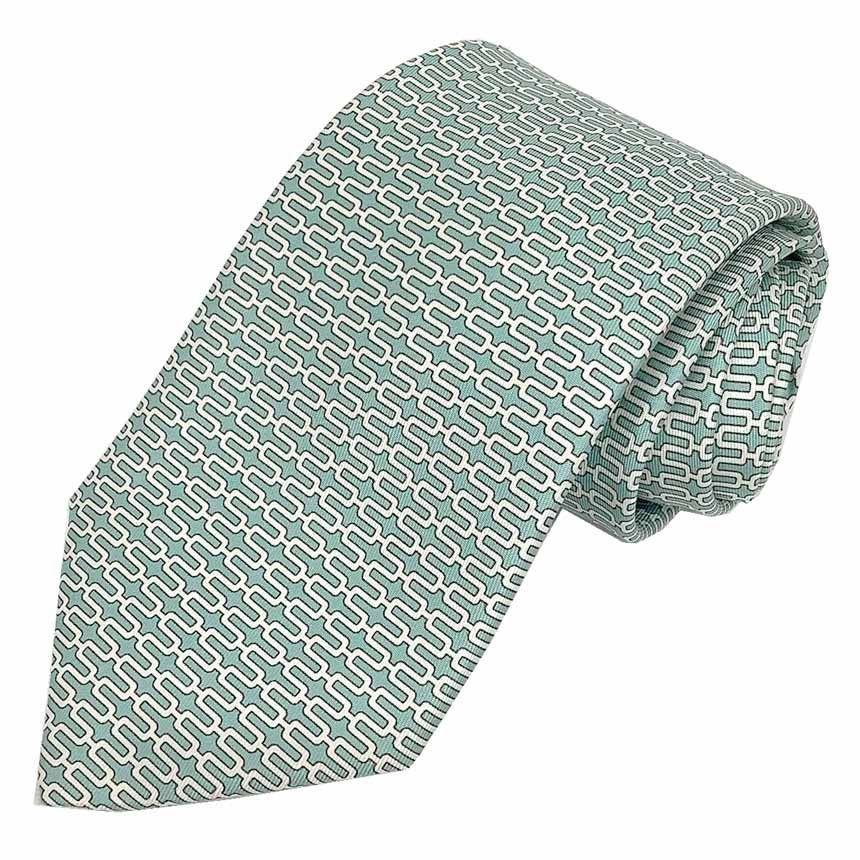 HERMES エルメス ネクタイ CRAVATE 9.1CMS ORAN ライトブルー グリーン 新古品 aq12101