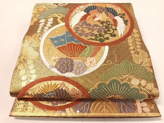 平和屋着物●佐賀錦 六通柄袋帯 唐織 鳳凰花蝶松丸文 金糸 引箔 正絹 CAAY6891vp