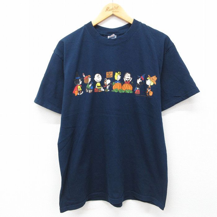 チャーリーブラウンTシャツ 紺 中古品 初々し