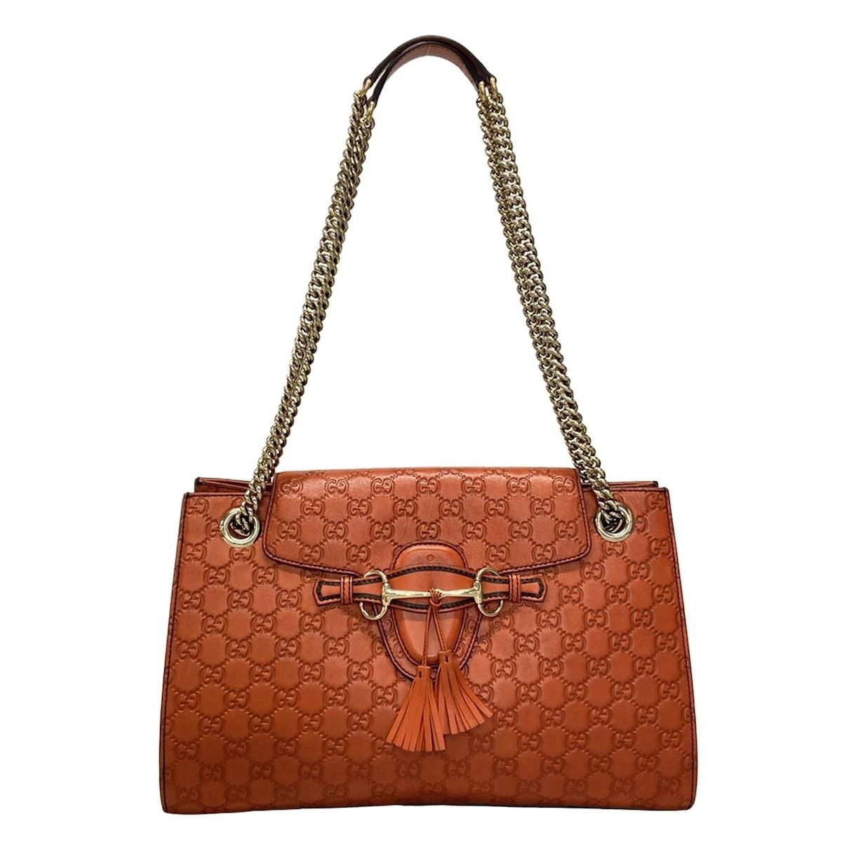 GUCCI グッチ ショルダーバッグ エミリー|シマライン 295403 ブラウン チェーンショルダー|タッセル レザー