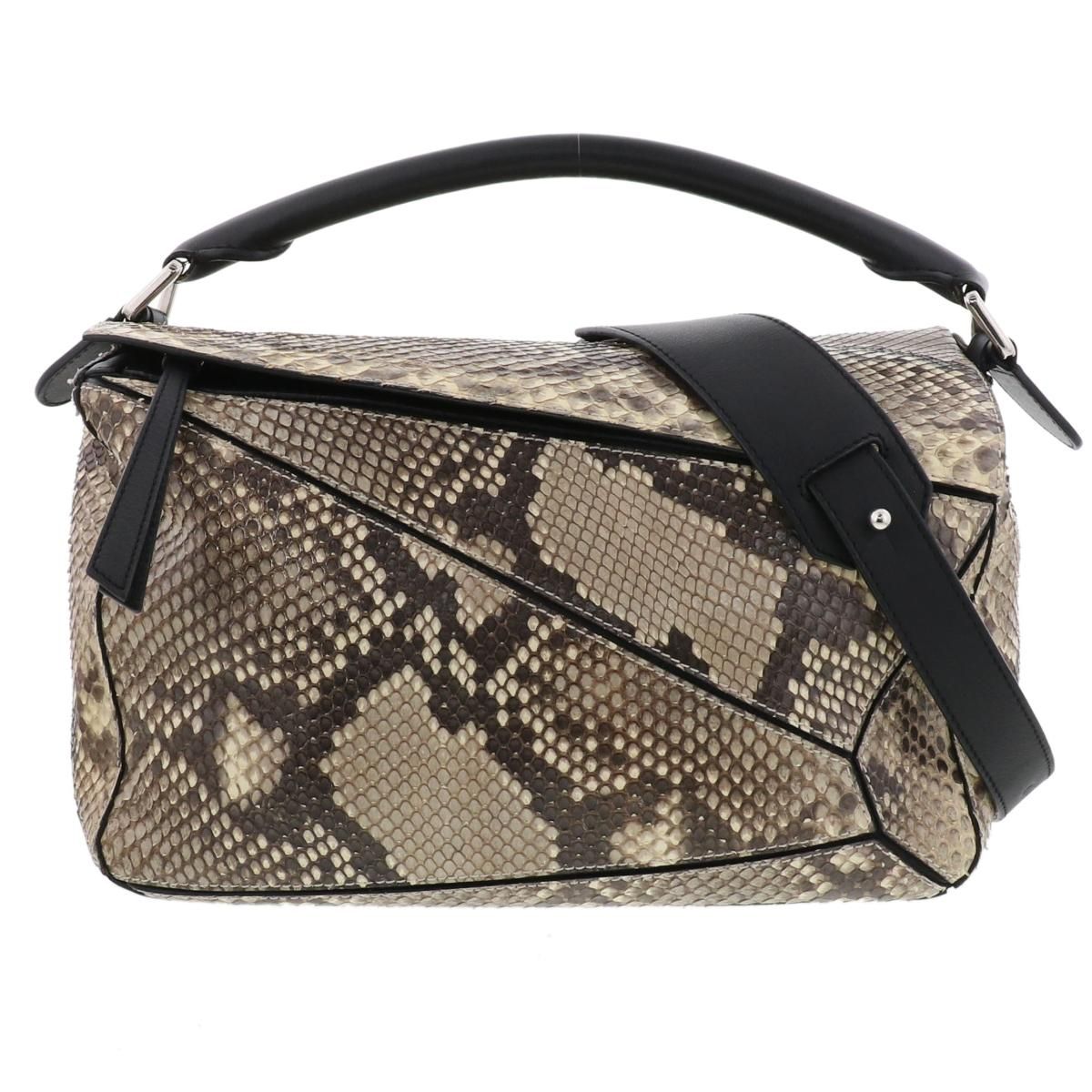 LOEWE ロエベ パズルバッグ ミディアム パイソン バッグ ハンドバッグ Beige used B