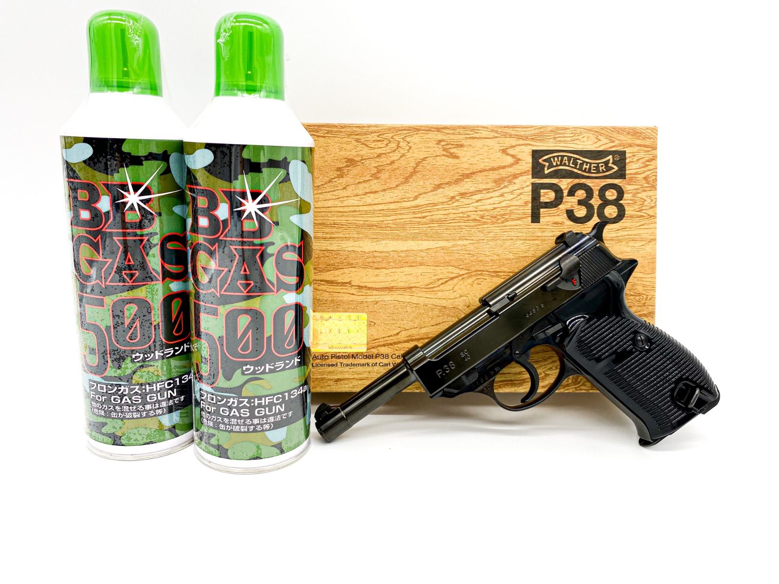 マルゼン Walther ワルサー P38 ac40 ブラックメタル ウッドランドガス2本付き