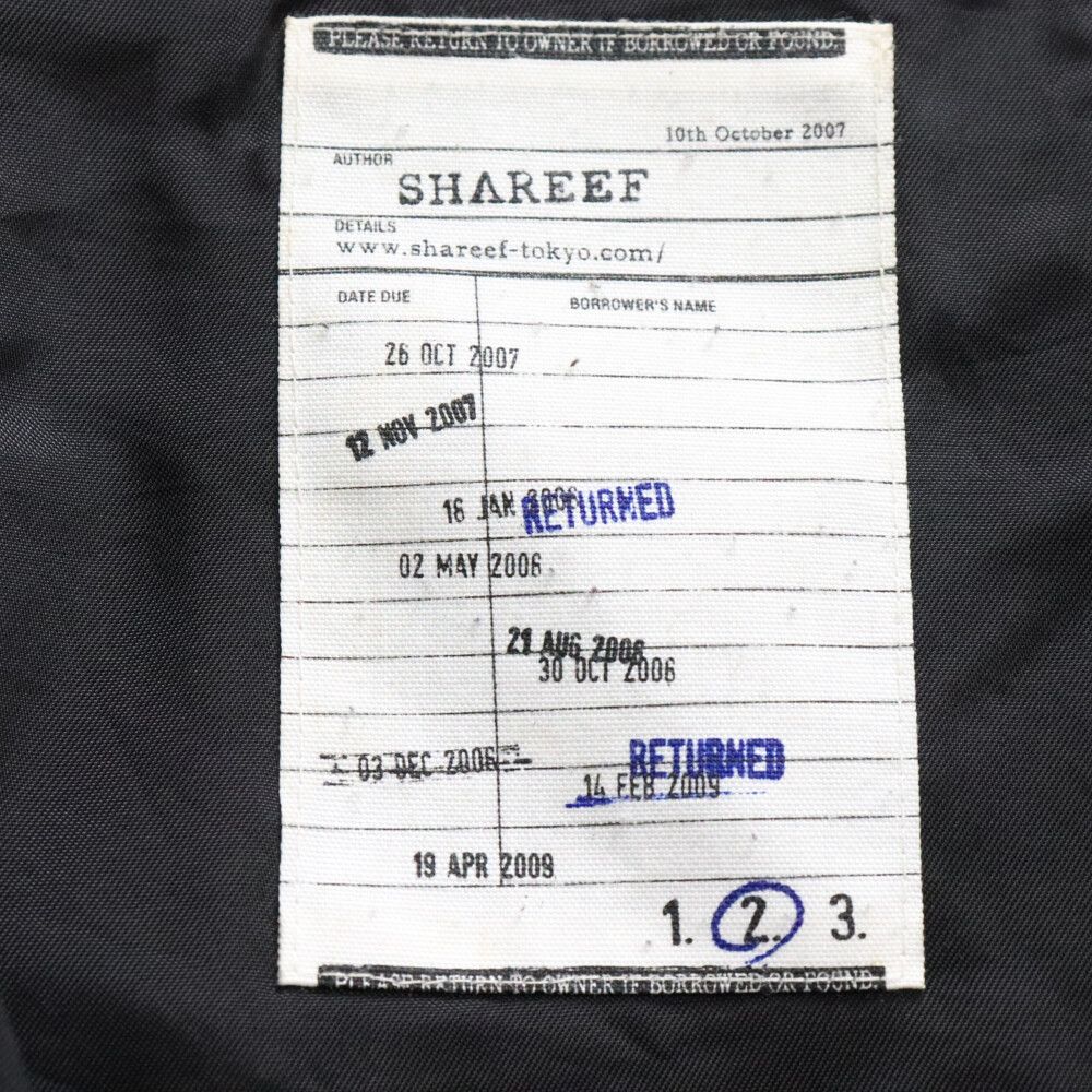 SHAREEF (シャリーフ) フロント 洗濯表記 刺繍 ナイロン ジップアップ