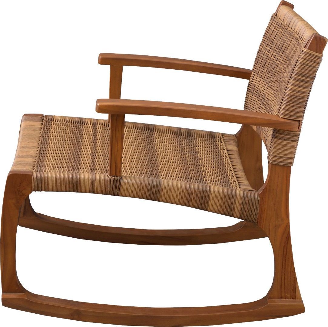 ロッキングチェア 天然木(チーク) 天然ラタン(籐製) スチール脚 - メルカリ