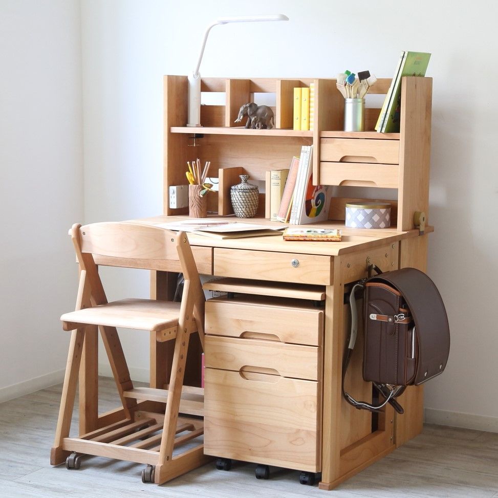 アルダー材 机 オイル塗装 引き出し付き