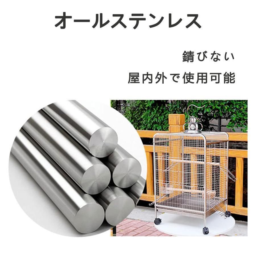 40*40*65CM 小さなオウムステンレス鋼鳥ケージ 鳥小屋鳥かごバードケージ鳥籠 フードカップ 木製スタンド トレイ キャスター はしご ブランコ 大型飼育箱 STEELWINDOWSANDDOORS_COM