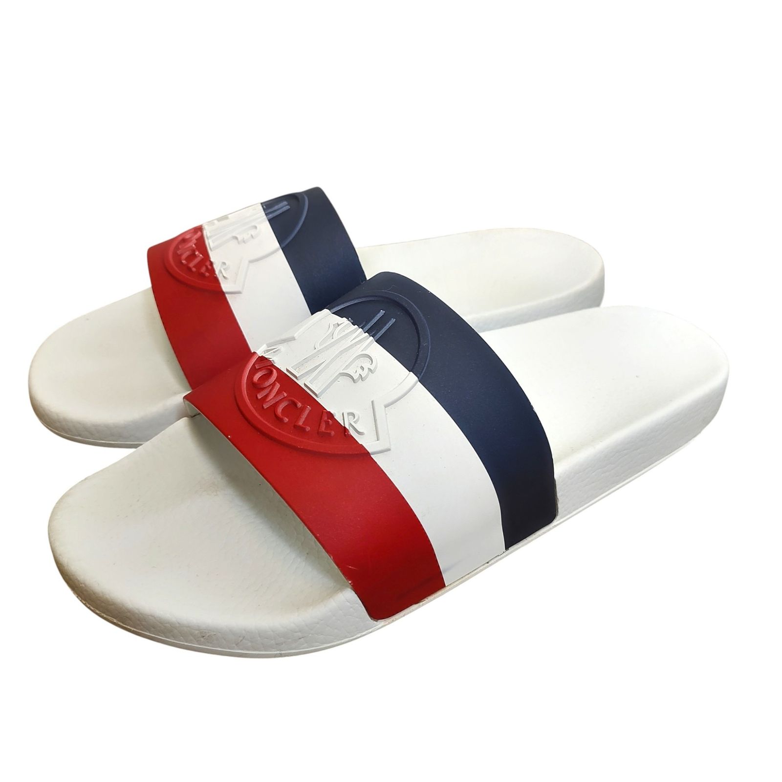 MONCLER モンクレール Tricolor Logo サンダル 44 ホワイト×ネイビー×レッド メンズ