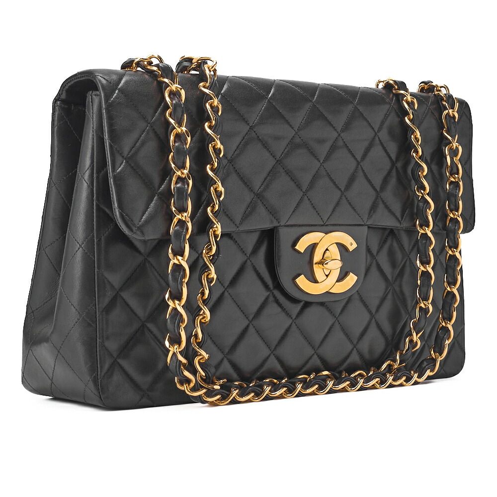 CHANEL シャネル チェーンショルダーバッグ デカマトラッセ 34cm ラムスキン 黒 ゴールド金具 レディース バッグ レディース