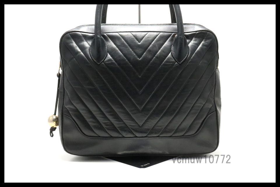 シリアルシール無 美 CHANEL シェブロン GD金具 レザー ハンドバッグ シャネル 0522qx31304