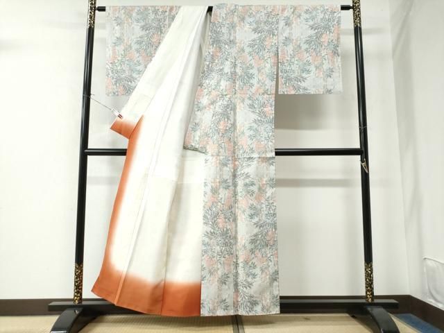 平和屋着物○本場大島紬 白大島 7マルキ 枝花文 正絹 逸品 未使用