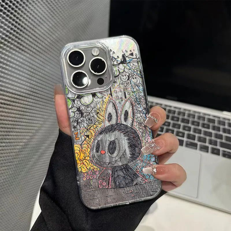 スマホケース　らぶぶ　シルバー　キラキラ