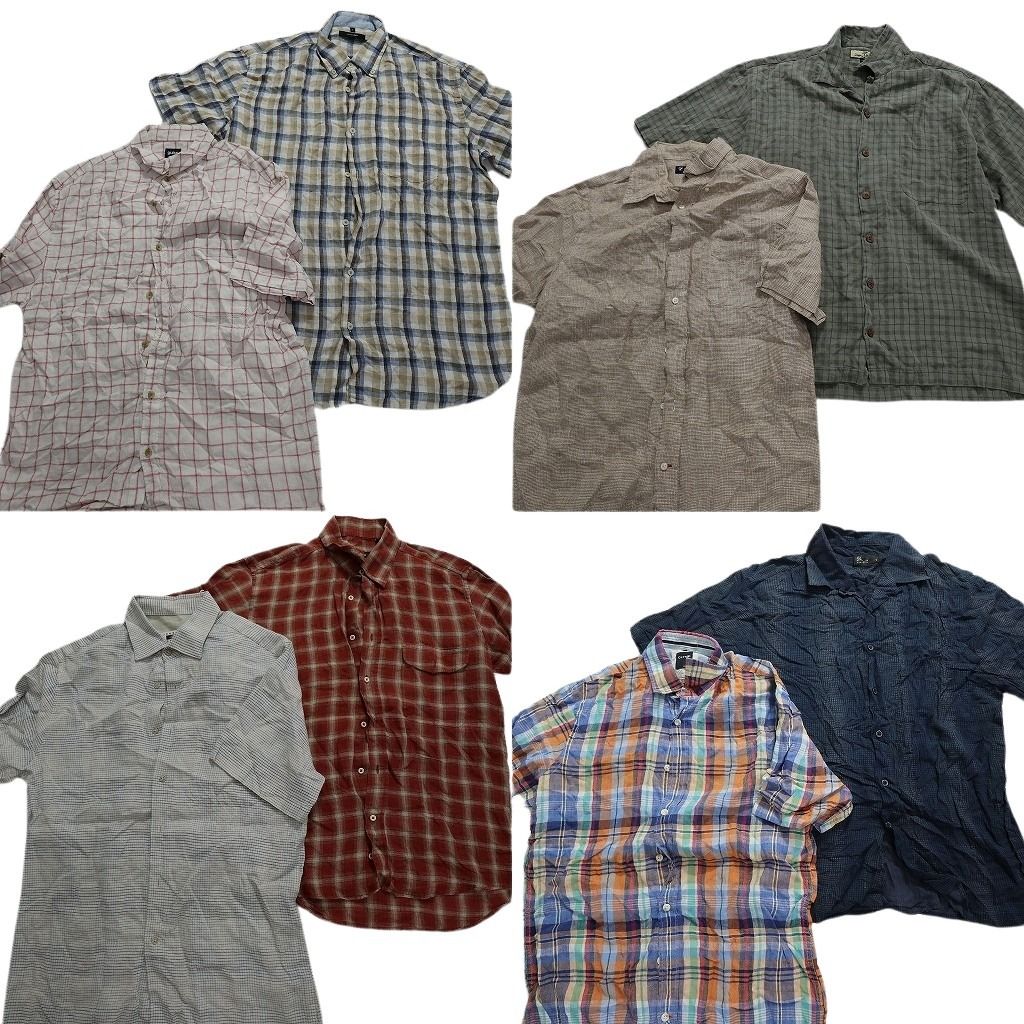 古着卸 まとめ売り チェック柄 異素材MIX 半袖シャツ 8枚セット (メンズ S /M /L ) カラーMIX 胸ポケット ボックスシルエット MT5772