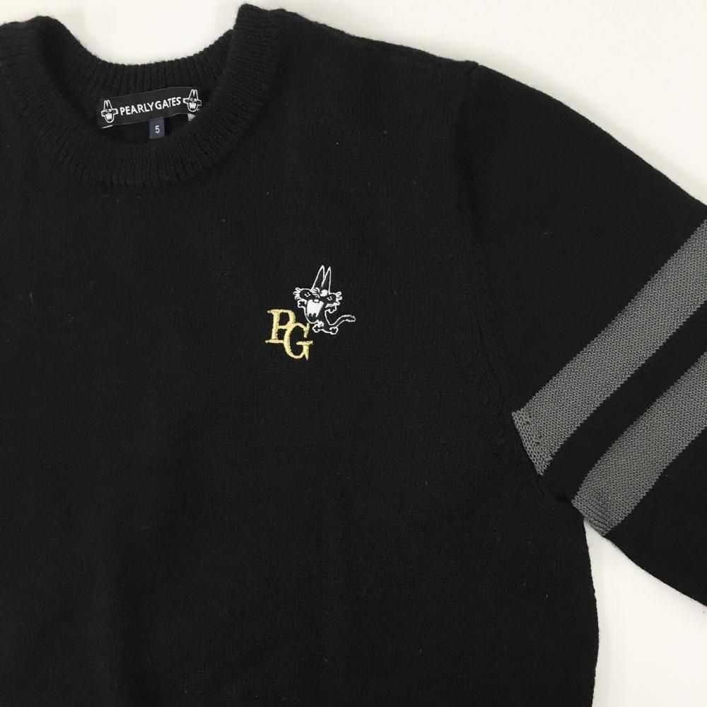 パーリーゲイツ×ニャロメのセーター☺️ ゴルフウエア 美品】パーリーゲイツ セーター 黒 ミャロメ ロゴ刺しゅう