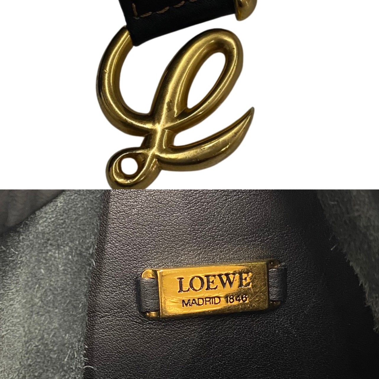 極 美品 希少品 LOEWE ロエベ アナグラム ロゴ 金具 レザー 本革