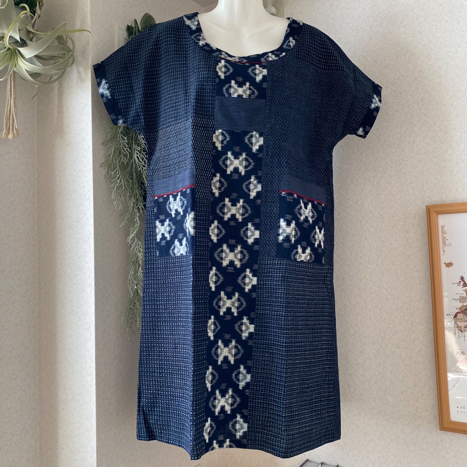 ワンピース　久留米絣　ハンドメイド　未着用 楽天市場】久留米絣 ワンピース（サイズ（S/M/L）LL