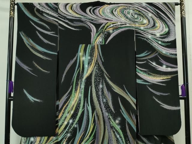 平和屋本店■極上　振袖　たたき染め　蛍暈し　黒地　金彩　逸品　DZAB1041kh5 平和屋本店□極上 振袖 たたき染め 蛍暈し 黒地 金彩 逸品 DZAB1041kh5