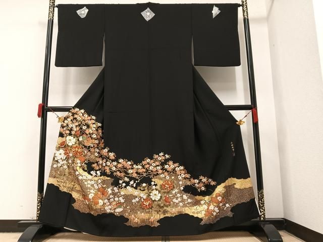 平和屋着物□豪華黒留袖 作家物 鴛鴦枝花文 本金箔 正絹 逸品