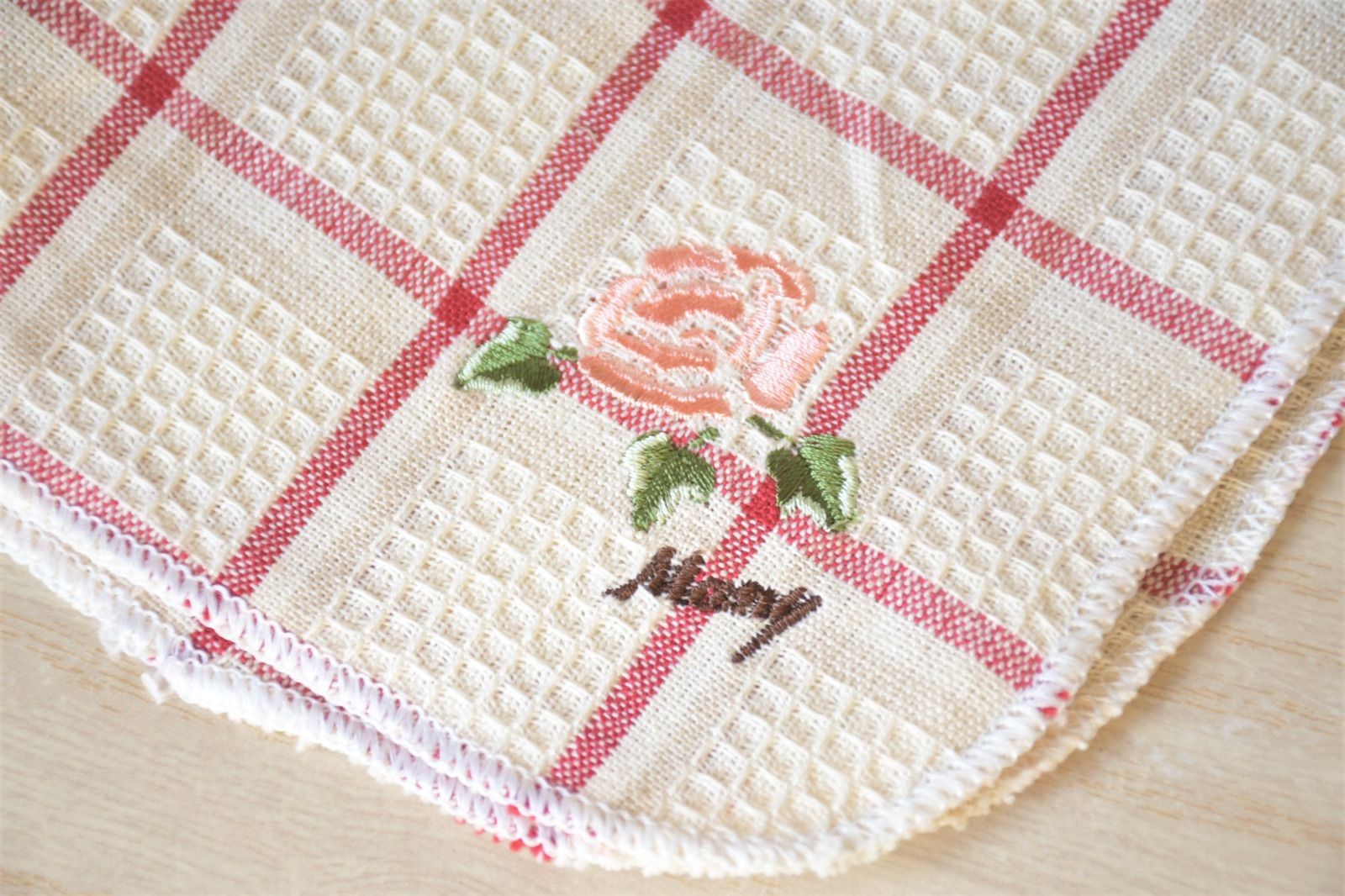 マニー ローズ ディッシュクロス５枚セット 刺繍 ワッフル織、平織り