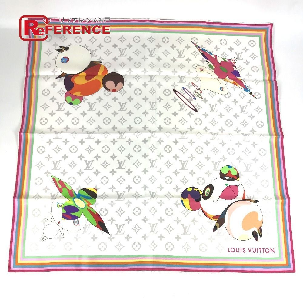 LOUIS VUITTON ルイヴィトン スカーフ モノグラム スーパーフラット キャラクターズ スクエア 70 M96273 シルク ブロン ホワイト