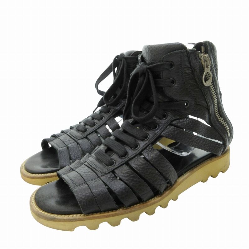 クリスヴァンアッシュ KRIS VAN ASSCHE サイドジップグラディエーターサンダル シューズ ハイカット レザー 黒 ブラック 0617 GY17