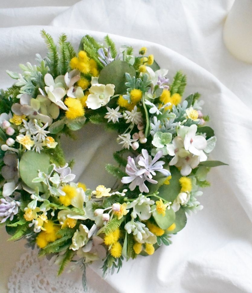 春のフェアリーガーデン☆ミモザ×ユーカリ×小花のリース☆イースター  