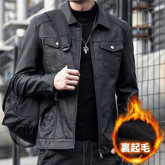 レザージャケット 裏起毛 メンズ 折り襟 ライダースジャケット ジャケット 革ジャン フライトジャケット 皮ジャン 暖かい 保温 防寒 防風 撥水 PUレザー アウター 黒 秋 冬 通勤 普段着