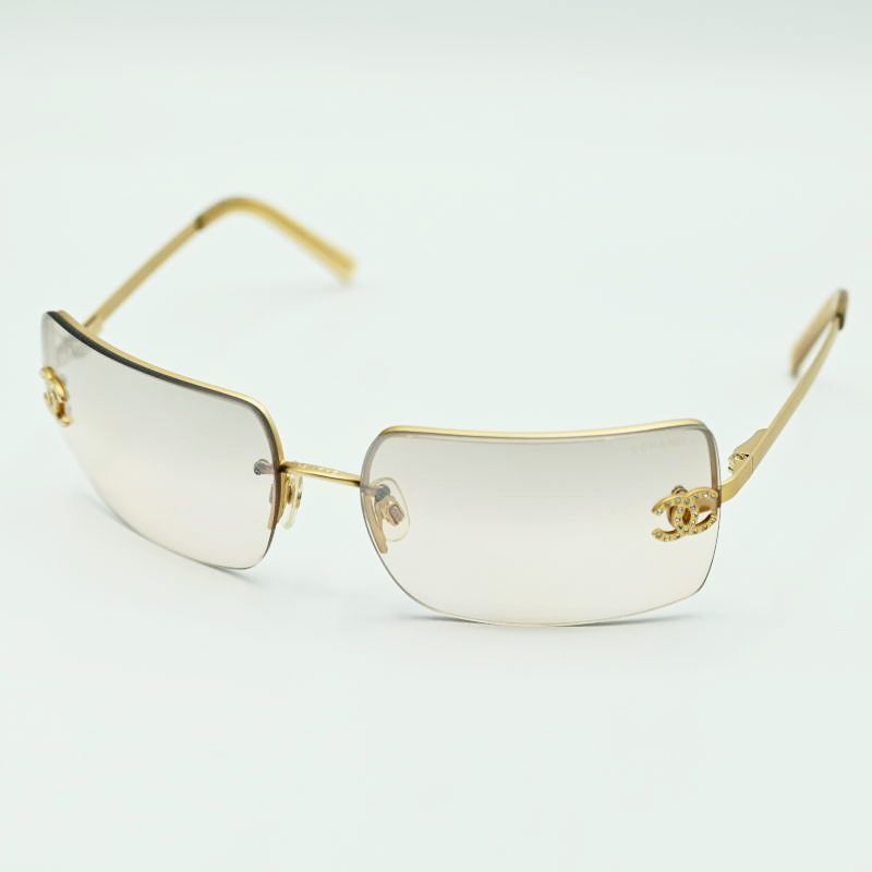CHANEL シャネル サイドココマーク ラインストーン ハーフリム グラデーション サングラス 4092-B ゴールド|ブラウン M10-k068