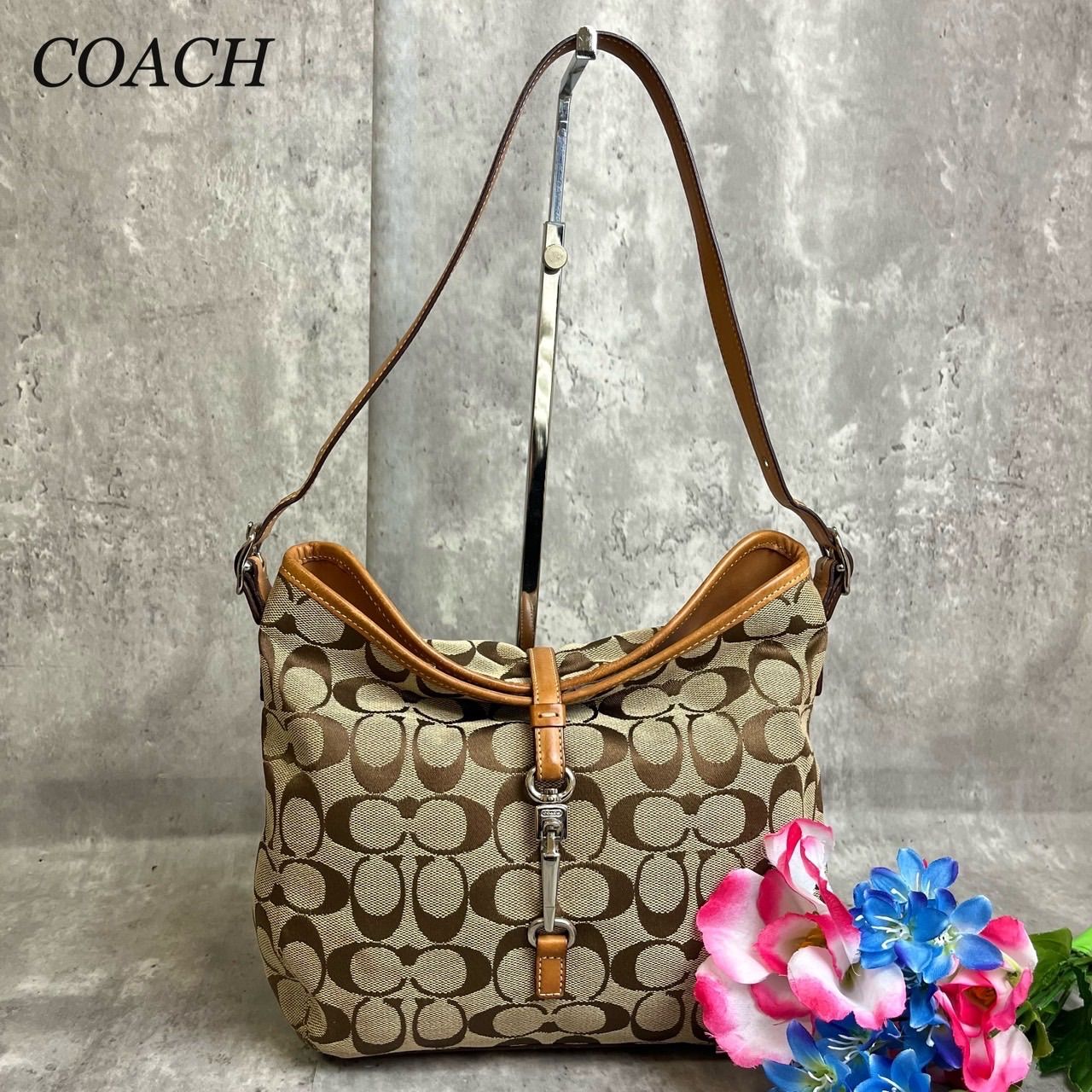 良品】 COACH Y2K signature canvas leather beige light brown Jackie