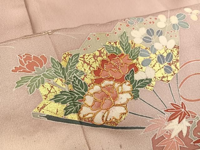 【上品】⭐️金彩訪問着⭐️草花文様⭐️螺鈿⭐️縮緬⭐️ 平和屋着物○訪問着 駒刺繍 花丸文 金彩 正絹 逸品 AAAT2290ck