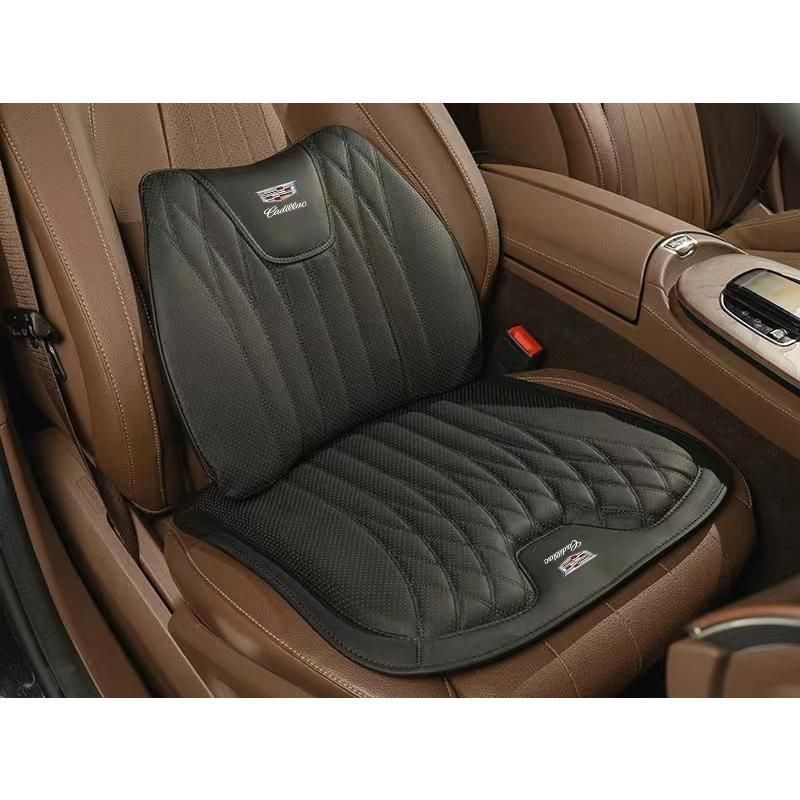 ◆キャデラック Cadillac◆ブラック◆シートクッション 車用 シートカバー ナッパ レザー 腰当て 滑り止め 弾性 座布団1点 腰クッション1点
