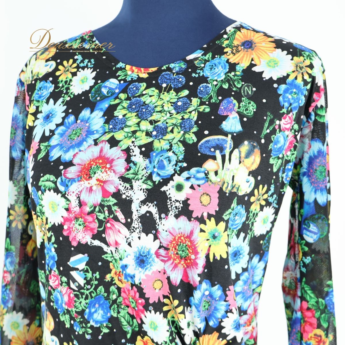 【美品 フラメンコ衣装】鮮やかイエロー×薔薇柄 ブラウス シージョ トップス 即納☆ カラーブラウス トップス コーラス 演奏会衣装