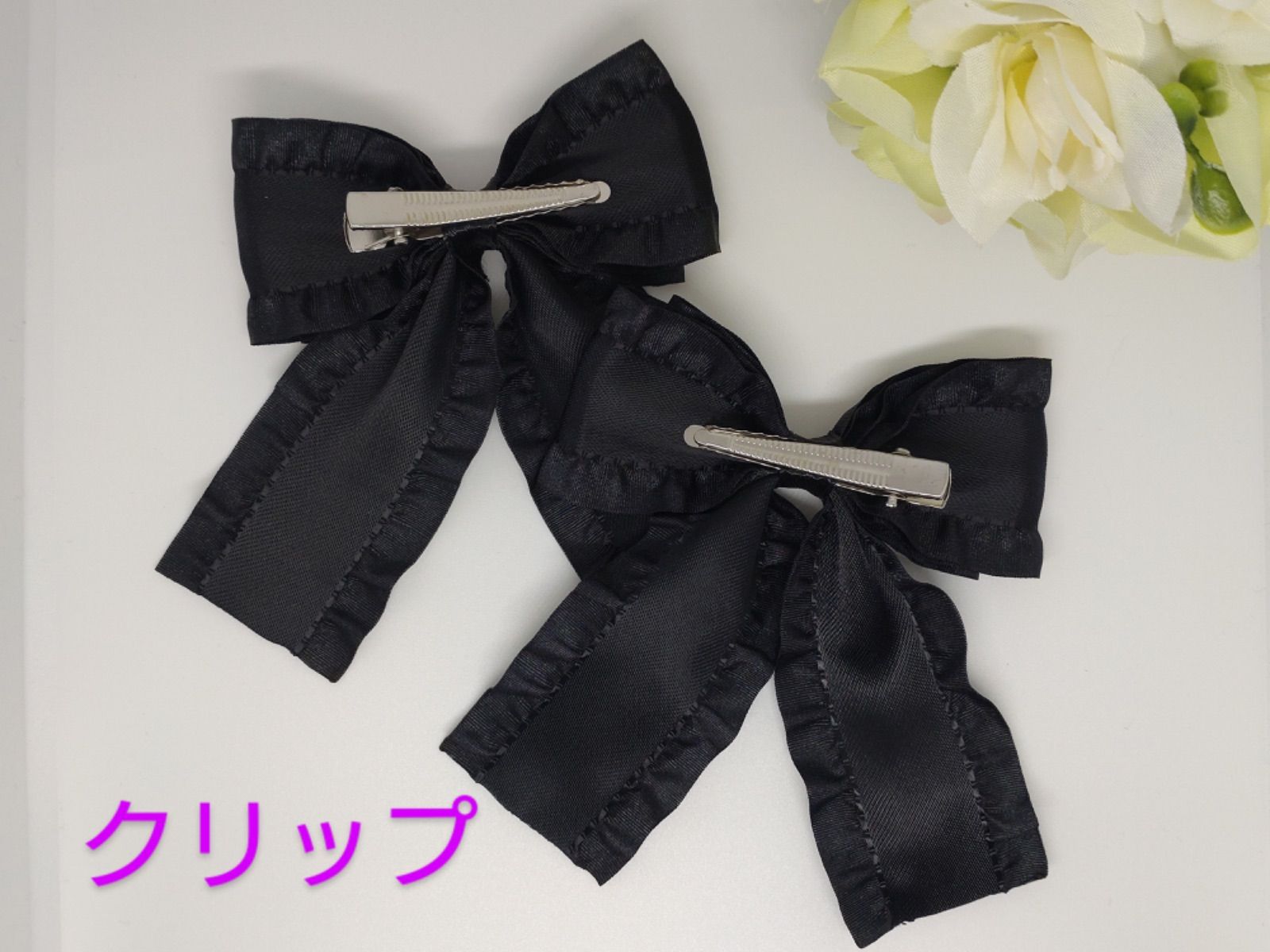 リボン♡ヘアクリップ♡量産型♡地雷系♡ピンク×黒1-2・ドロップ