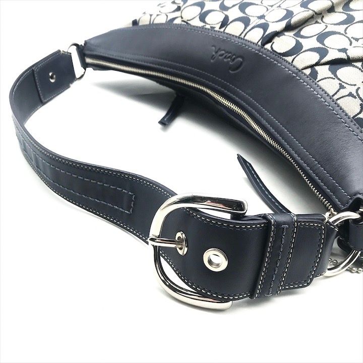 美品 COACH コーチ シグネチャー ワンショルダー バッグ ネイビー  