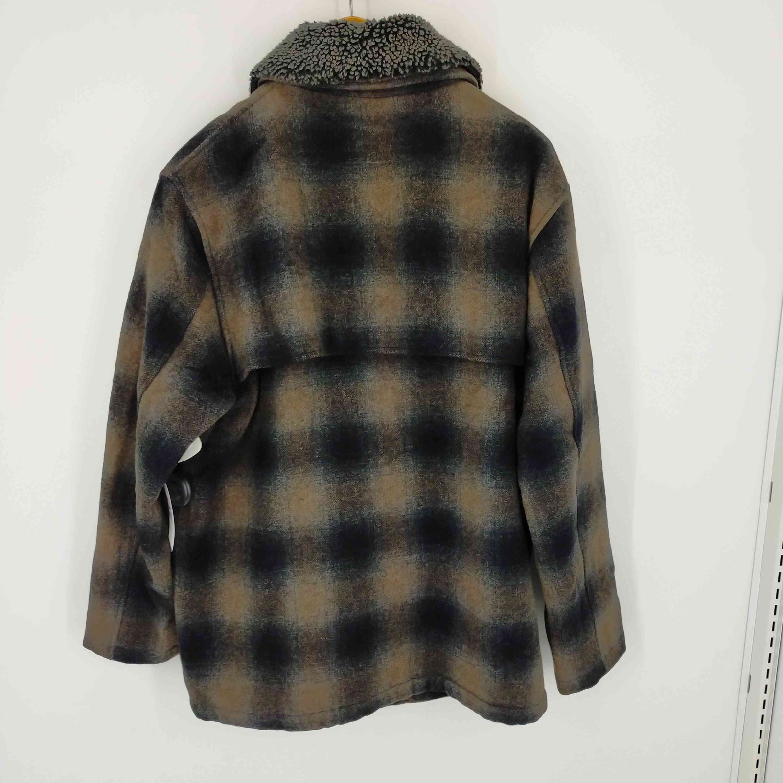 エディーバウアー Eddie Bauer オンブレチェックウールコート 襟ボア