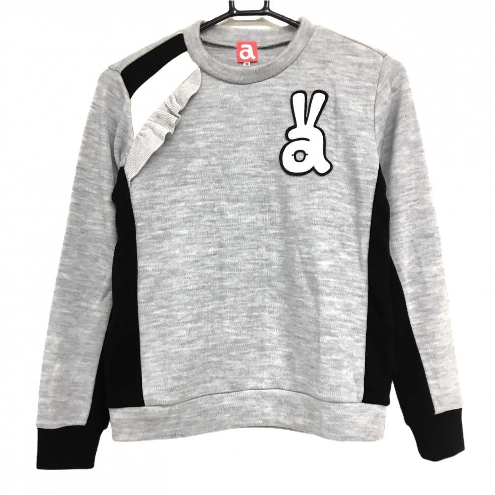 超 アルチビオ セーター 杢グレー×黒 肩フリル ウール混 ニット レディース ゴルフウェア archivio