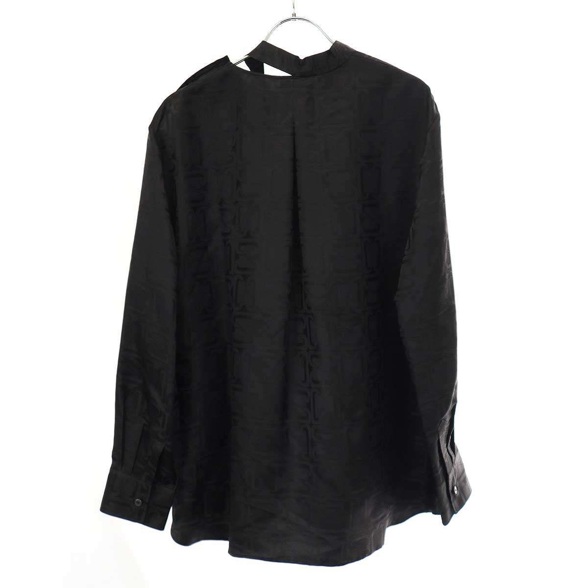 Hermès ブラック ボウタイ HERMES エルメス ボウタイカラージャガードシルクシャツ