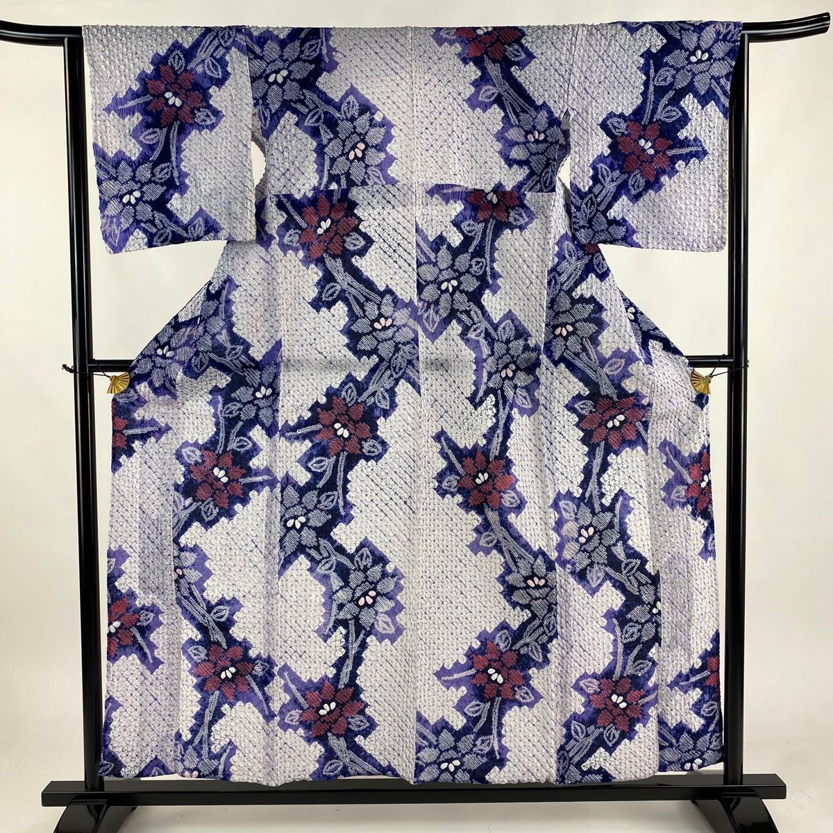 浴衣 身丈154cm 裄丈63.5cm S 絞り浴衣 枝花 薄紫 綿 名品