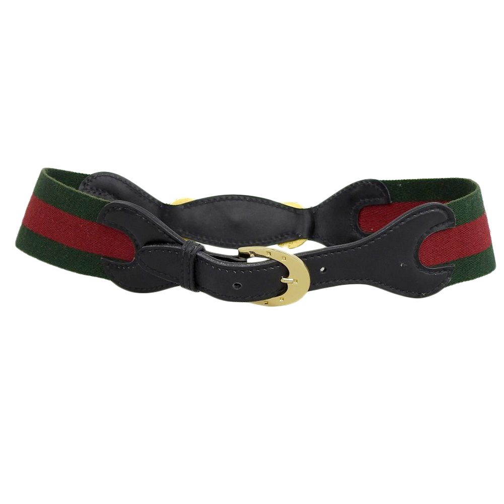 GUCCI グッチ ヴィンテージ シェリーライン×ホースビット ベルト 70-28 グリーン×レッド レディース 古着