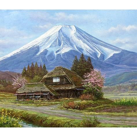 油彩画 洋画 (油絵額縁付きで納品対応可) トップ M3号 「忍野富士」 関