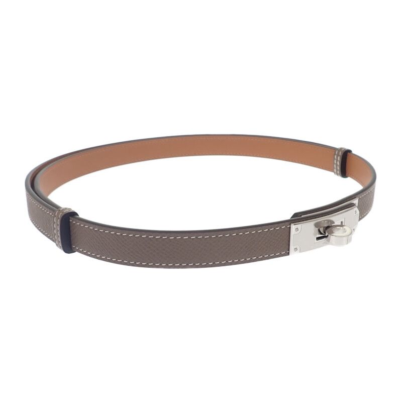 エルメス HERMES ケリー18 エトゥープ ベルト ヴォーエプソン グレー ベージュ K刻印 シルバー金具 レディース Sランク
