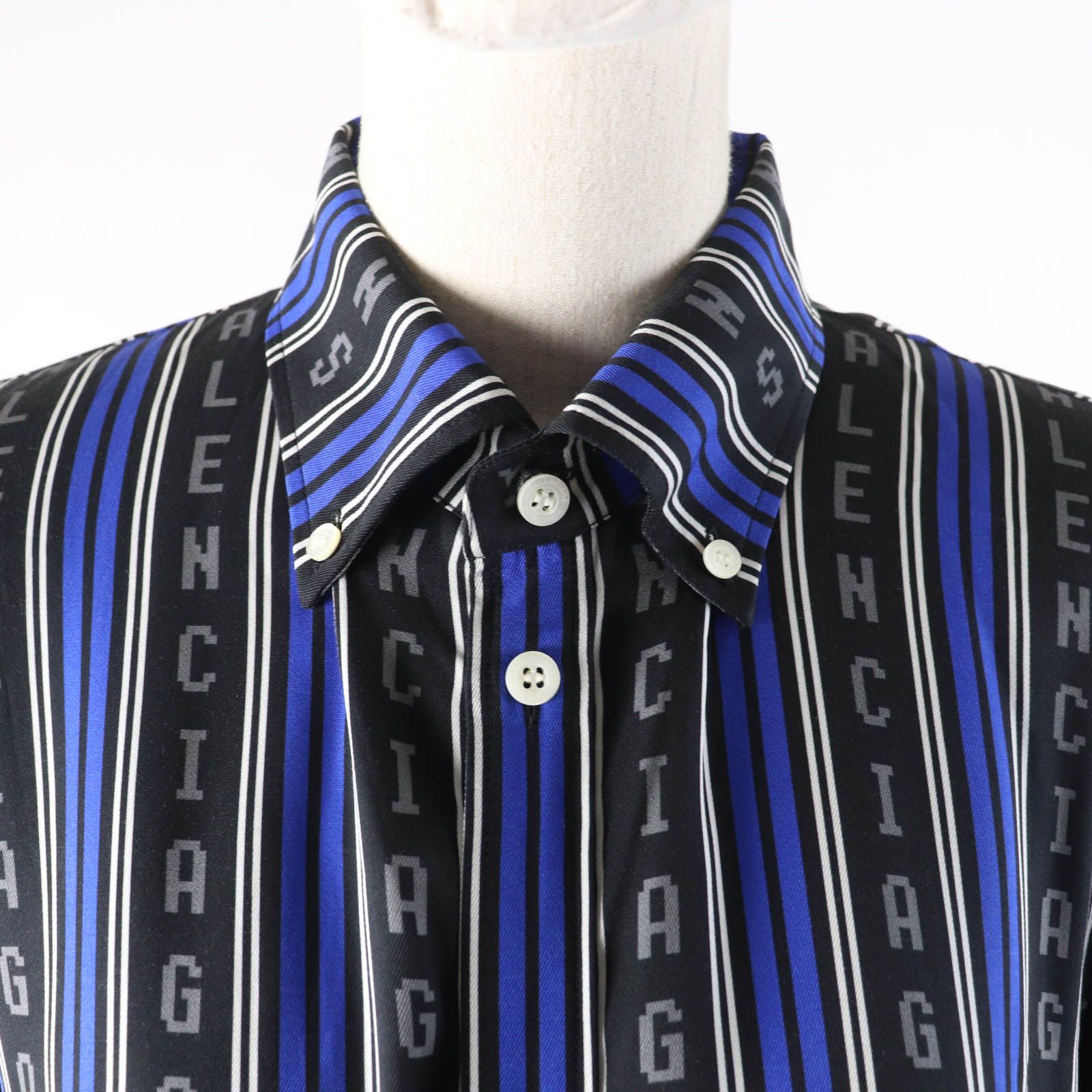 極美品★BALENCIAGA バレンシアガ 20SS 658956 ロゴボタン付 ストライプロゴ オーバーサイズ 長袖シャツ マルチ 34 正規品 ユニセックス 極美品☆BALENCIAGA バレンシアガ 20SS 658956 ロゴボタン付
