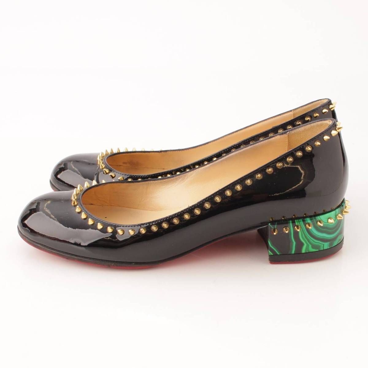 Christian Louboutin パテントレザー スパイク スタッズ アーモ クリスチャンルブタン パテントレザー ハイカットスニーカー 36