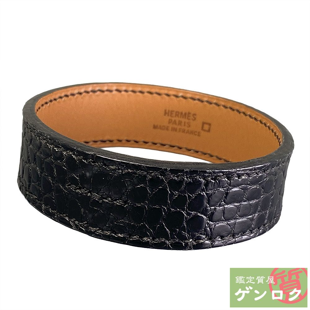 エルメス　レザー バングル ブレスレット HERMES エルメス バングル ブレスレット メタル/レザー シルバー