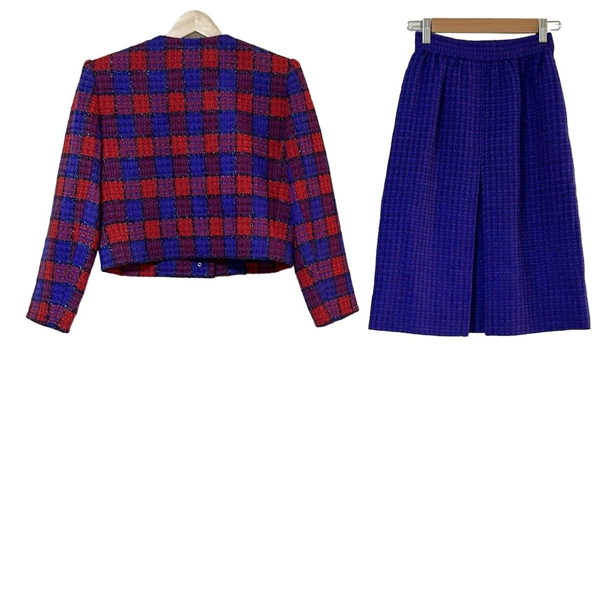 GIVENCHY ジバンシー スカートスーツ レディース - ブルー×レッド×マルチ チェック柄 肩パッド