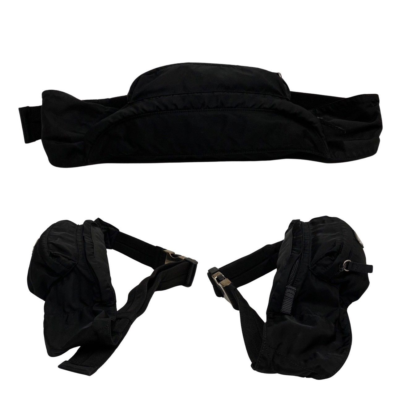 ✨極美品・ギャランティ付✨プラダ ウエストバッグ 三角ロゴ ナイロン レザー 黒 極 美品 希少品 カード付 PRADA プラダ 三角ロゴ 金具 ナイロン ボディ