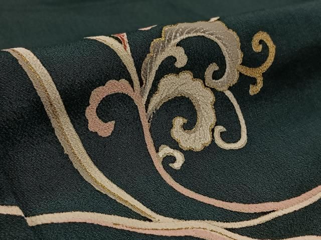 平和屋着物○訪問着 葡萄蔦の葉文 黒地 金彩 正絹 逸品 CAAZ8012vf