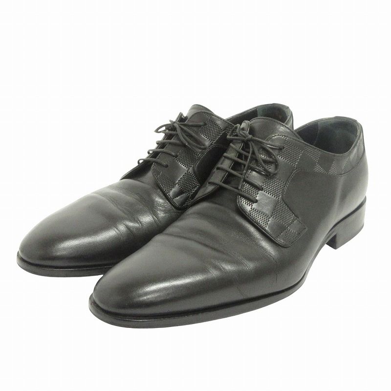 ルイヴィトン LOUIS VUITTON ダミエ アンフィニ レザーシューズ レースアップ 黒 ブラック 6.5 25.5cm位 靴 AA