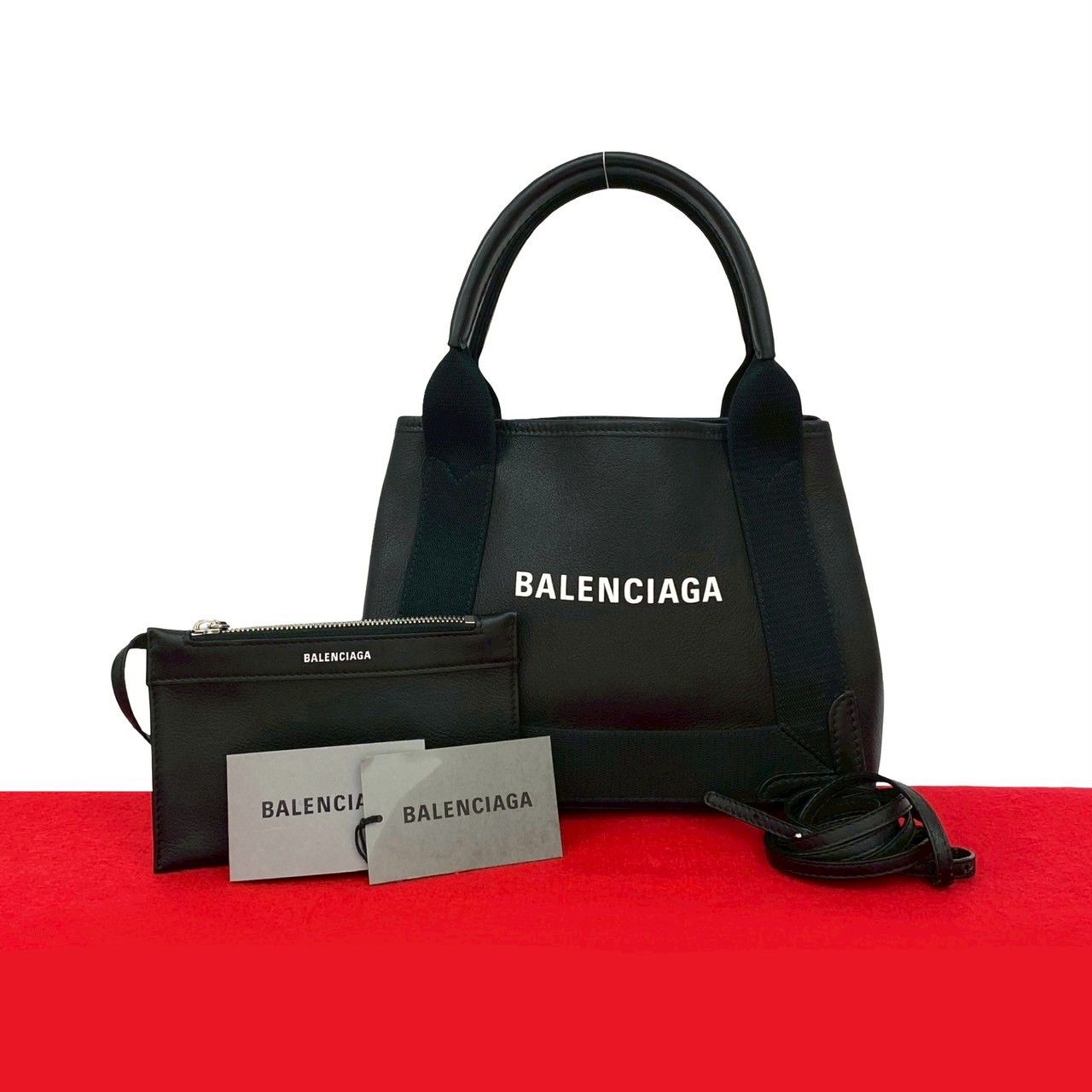 美品 BALENCIAGA ネイビーカバスS ブラックレザー ハンドバッグ