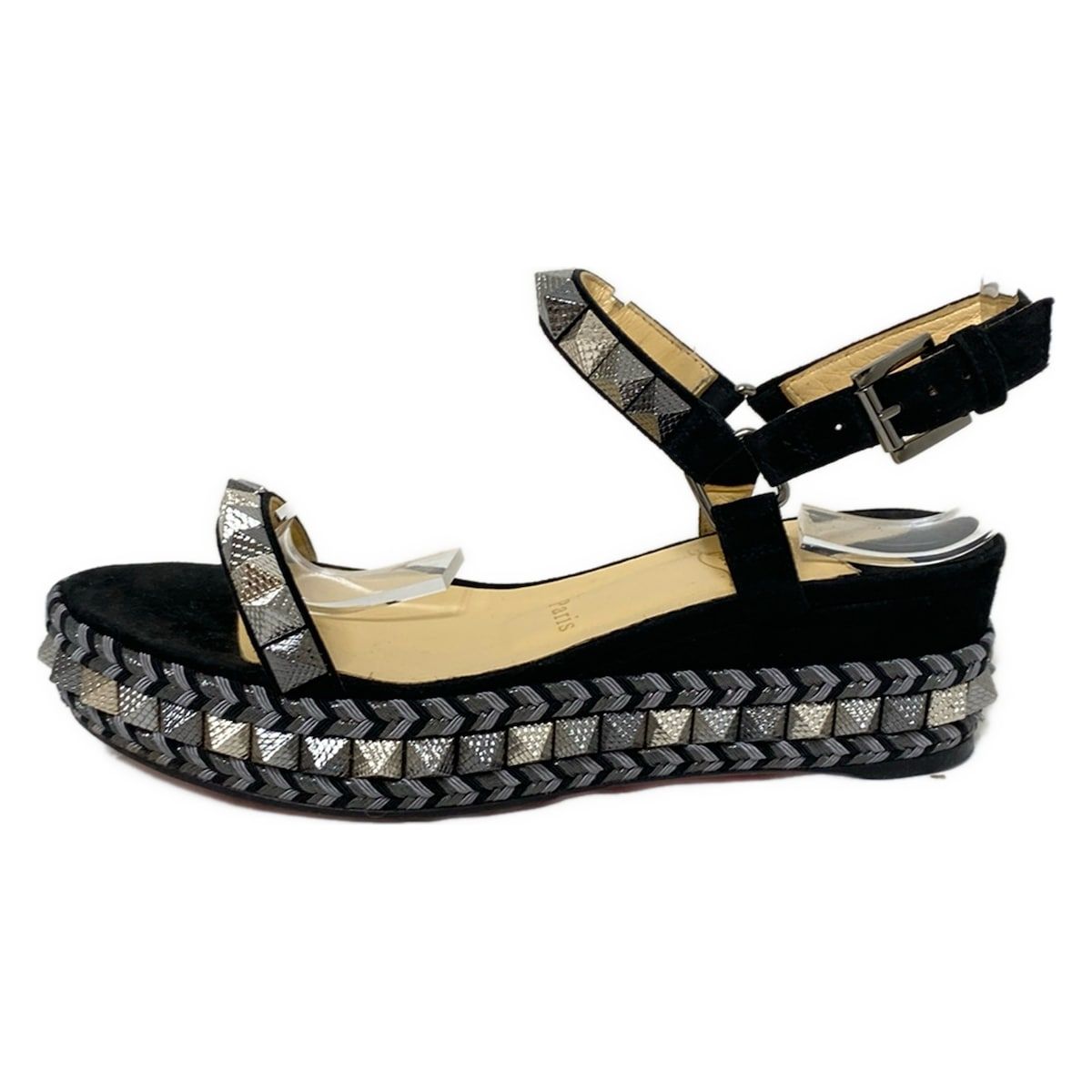 CHRISTIAN LOUBOUTIN クリスチャンルブタン サンダル 37 レディース - 黒 スタッズ||エスパドリーユ